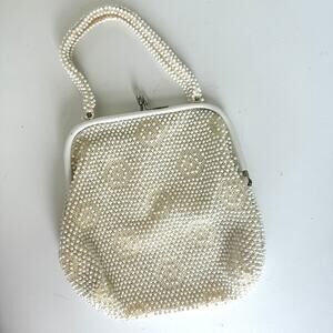 Cordé Bead Vintage Evening Bag White Beaded Purse Kiss Lock Floral Bridal